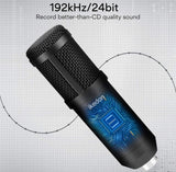 USB Condenser Microphone, IKEDON 192KHZ/24Bit Plug & Play PC Streaming Mic