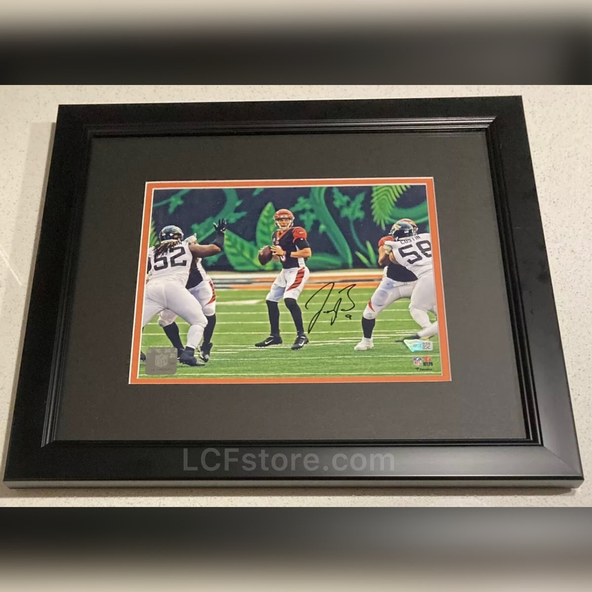 Joe Burrow in Action Cincinnati Bengals 8 x 10 Framed Football Photo with  Engraved Autograph