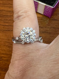 Approx 1.0 CT Round Moissanite Halo Ring Size 8 VVS1 D Color Silver Tone