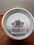 2 CT Moissanite Ring Size 7 Round Baguette Silver Plated GRA COA Box JB005
