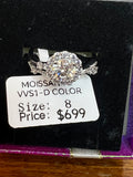 Approx 1.0 CT Round Moissanite Halo Ring Size 8 VVS1 D Color Silver Tone