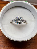 1.5 CT Round Moissanite Ring Size 6 Silver Plated Baguette Accents w/ Box