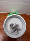 1.0 CT Round Moissanite Ring Size 6 Silver Tone Halo Split Band w/ Gift Box
