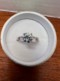 1.5 CT Round Moissanite Ring Size 6 Silver Plated Baguette Accents w/ Box