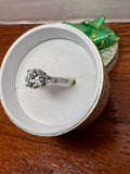 1.5 CT Round Moissanite Ring Size 6 Silver Plated Baguette Accents w/ Box