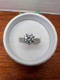 1.5 CT Round Moissanite Ring Size 6 Silver Plated Engagement Ring w/ Gift Box