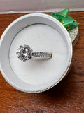 1.5 CT Round Moissanite Ring Size 6 Silver Plated Engagement Ring w/ Gift Box