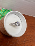 1.5 CT Round Moissanite Ring Size 6 Silver Plated Baguette Accents w/ Box