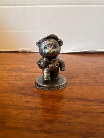 Pewter Teddy Bear First Day Back 2"  figurine from Avon