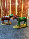 Handmade Gemstone Chip Horse Figurines Set of 2 Topaz Ruby Crystal Art Statues