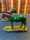 Handmade Gemstone Chip Horse Figurines Set of 2 Topaz Ruby Crystal Art Statues