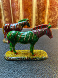 Handmade Gemstone Chip Horse Figurines Set of 2 Topaz Ruby Crystal Art Statues
