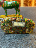 Handmade Gemstone Chip Horse Figurines Set of 2 Topaz Ruby Crystal Art Statues