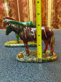 Handmade Gemstone Chip Horse Figurines Set of 2 Topaz Ruby Crystal Art Statues
