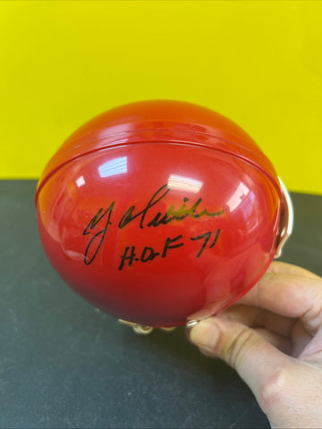 Y.A. Tittle Signed Riddell Mini Helmet – HOF '71 Inscription – JSA COA