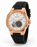 Bulova Latin GRAMMY 97A186 Automatic Rose Gold 38mm Open Heart Watch NEW IN BOX