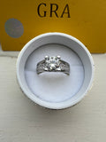 2.0 CT Round Brilliant Moissanite Ring Size 9 D Color GRA Silver Tone