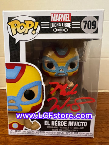 Funko POP! El Heroe Invicto 709 Iron Man Lucha Signed Mick Wingert Beckett COA