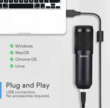 USB Condenser Microphone, IKEDON 192KHZ/24Bit Plug & Play PC Streaming Mic
