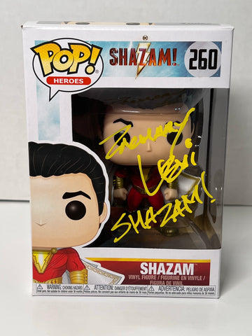 Zachary Levi Signed and Inscribed Shazam! Funko POP! (BAS COA)